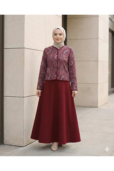 Kirazgym Women's Stylish Ethnic Patterned and Ball Button Detailed Hijab Scub...