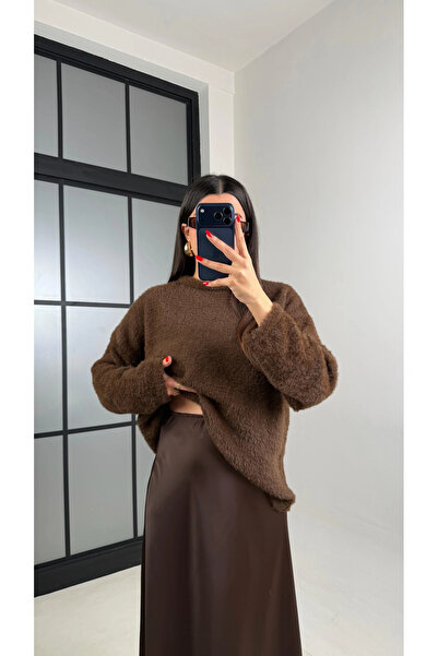 solena sln Fusta de damă maro, cu detalii din dantelă, din satin, în linie A,...