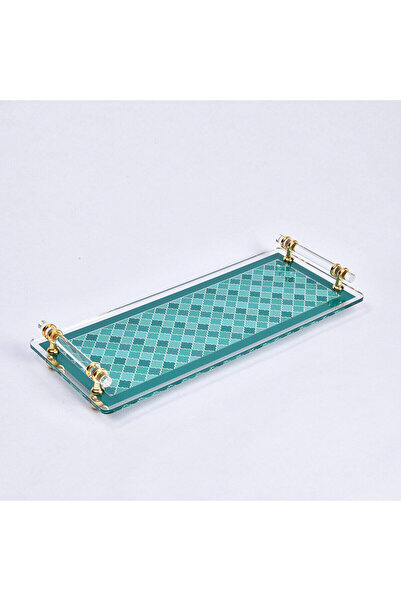 Qua Home Evolia Pleksi Pirinç Detaylı Yeşil Tepsi 40x17 cm