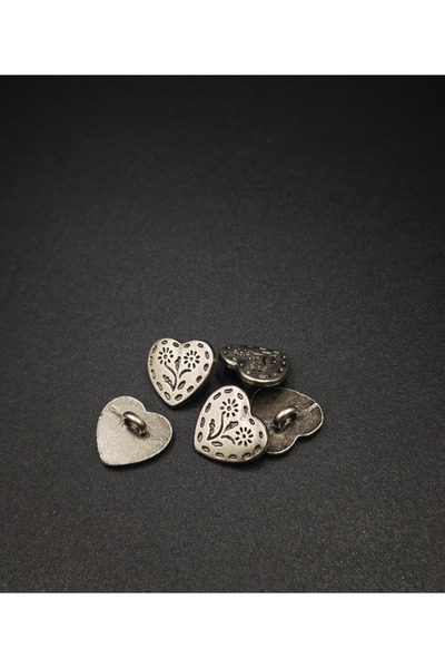 NESGO MODA 14 mm Heart Shaped Metal Buttons - 12 Pieces