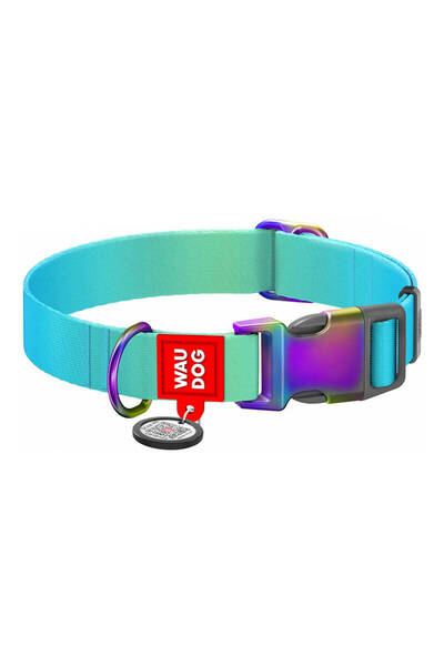 WAUDOG Adjustable Nylon Dog Collar, 25-35cm, QR Code, Blue