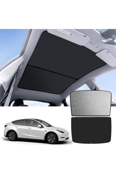 RAMM Tesla Model Y Paspas Tavan Perdesi - Gümüş Kaplama Kumaş - Siyah