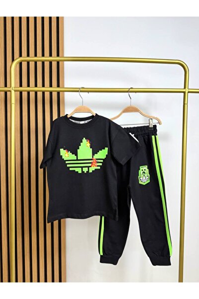 Alvadonna Costum din două piese pentru băieți, negru, cu dungi laterale