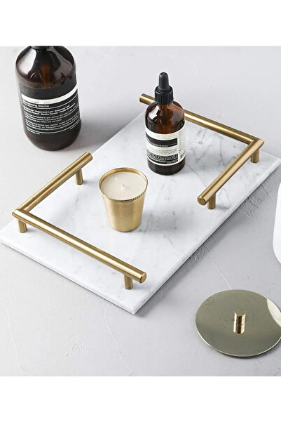 1Chase Rectangular White Marble Tray with Gold Handles