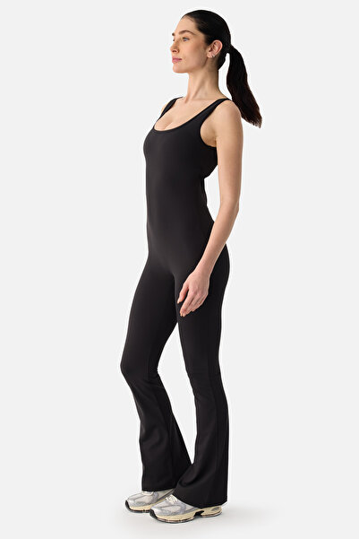 Superstacy Keira Wide Leg Black Sports Jumpsuit with Drawstring Detail