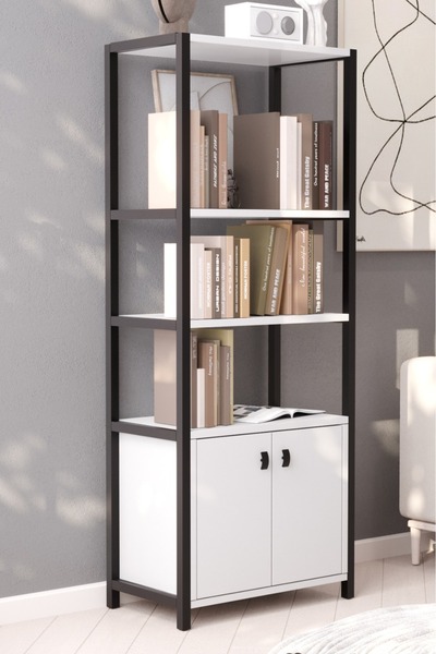 Morpanya Elice Metal Kapaklı Kitaplık Raflı Dekoratif Dosya Rafı Ofis Ev Duva...