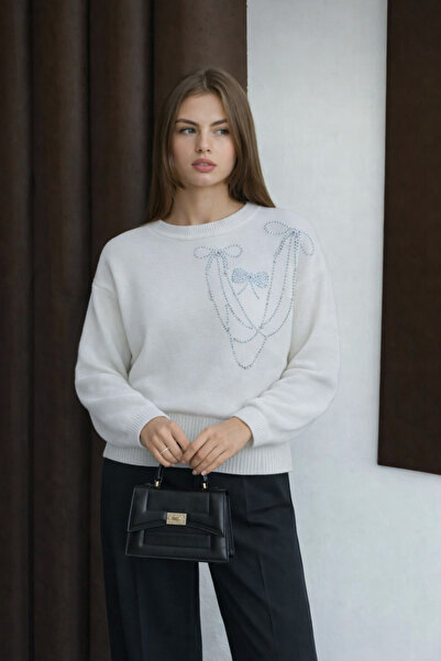 Nursay Bow Pattern Detailed Knitwear Sweater