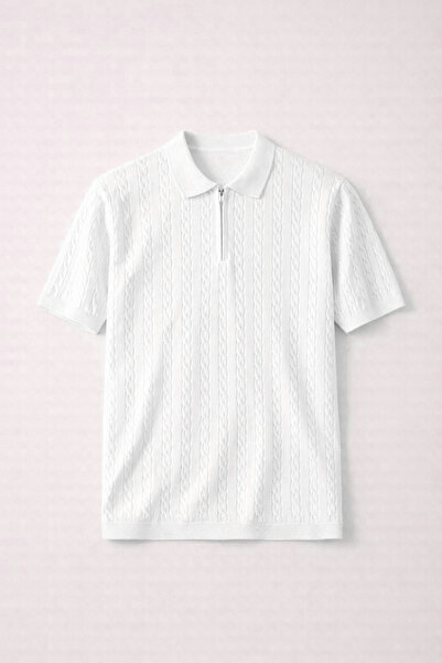 Valiberta Burke Hair Weave Half Zipper Short Sleeve Thin Knitwear Men's T-Shi...