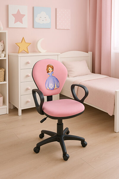 Decoraev Pamuk Prenses Baskılı Pembe Kız Çocuk Bilgisayar ve Ders Sandalyesi