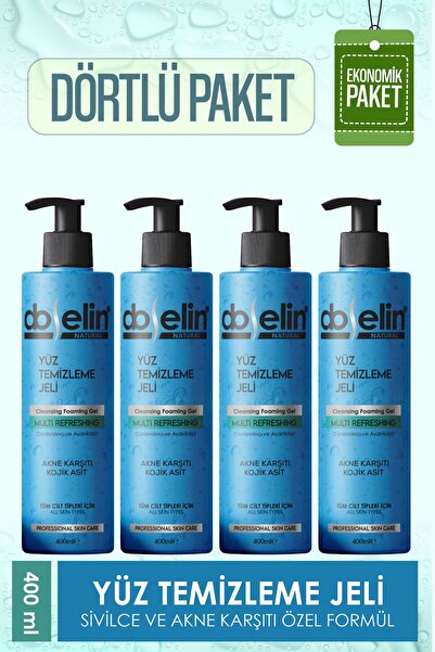 4'lü Yüz Temizleme Jeli-Normal/Karma Ciltler–Akne, Siyah Nokta–Kojik Asit 400ml