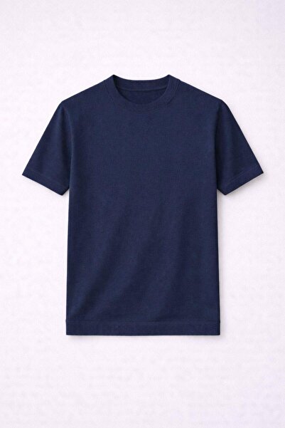 Valiberta Kwon Crew Neck Basic Short Sleeve Slim Knitwear Men's T-Shirt - Nav...