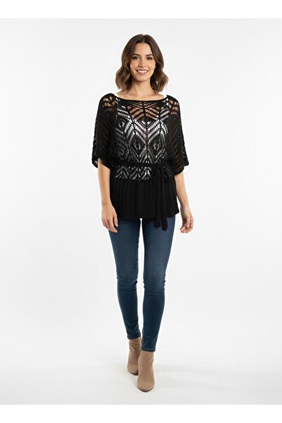 Cockatoo Openwork Waist-Tie Women's Knitwear Blouse & Batwing Sleeves Relaxed...