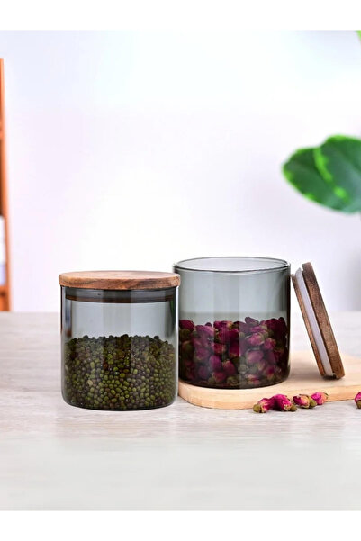1Chase 2-Piece Borosilicate Glass Storage Jar, Smoky Grey 600ML