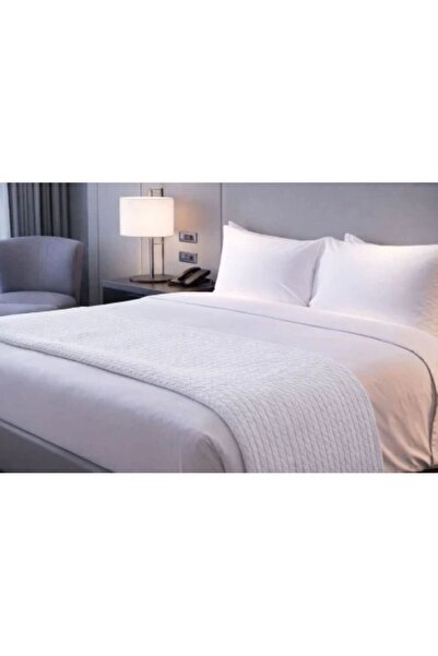 H Hotel Supplier Cuvertură Pled tip Spic Alb – 240 × 240 cm, 100% bumbac, 300...