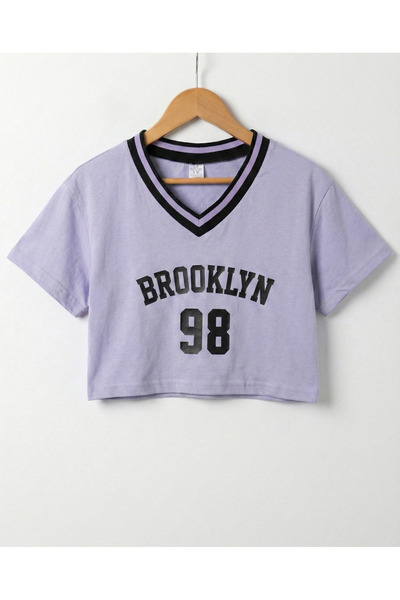 Bonbelle Tricou crop pentru fete cu imprimeu Brooklyn