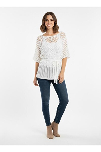 Cockatoo Openwork Waist-Tie Women's Knitwear Blouse & Batwing Sleeves Relaxed...