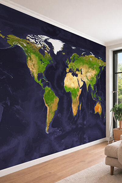 dreamwall 3D Rölyef Efektli Dünya Haritası - Ofis İçin Tek Parça Tekstil Duva...