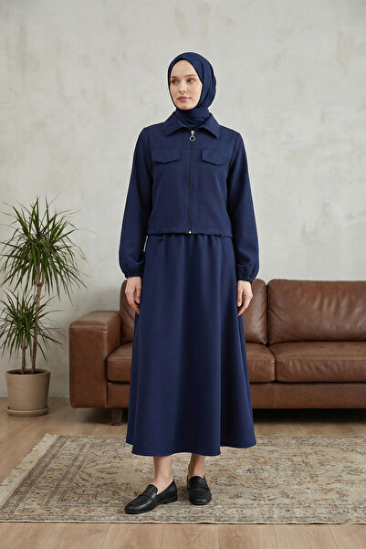 MODAQU Zippered Waist, Elastic Sleeves, Dabl Fabric Double Suit - Navy Blue