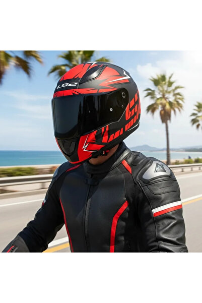 LS2 RAPID 2 CROMO MAT SİYAH-KIRMIZI KASK (SİYAH VİZÖR + ŞEFFAF VİZÖR)