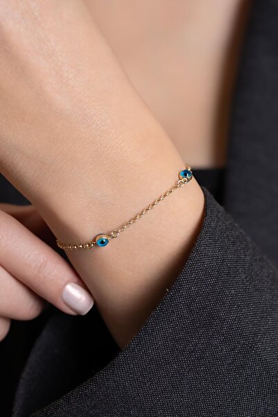 Bayar Gold 14 Ayar Altın Nazar Boncuklu Zincir Bileklik