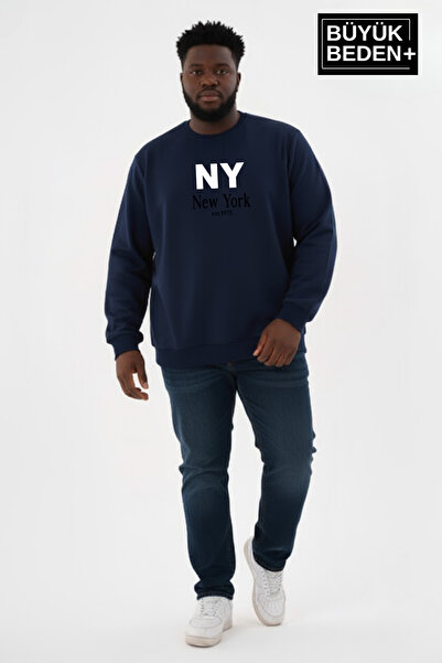 Superlife Men's Large Size Ny New York Printed Crew Neck Slim Sweatshirt Spr2...