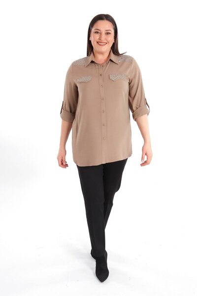 Metpoint Trend42Plus Plus Size Stone Printed Mink Woven Shirt