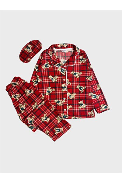 ALİŞ KİDS Mother-Daughter Cotton Suede Fabric Red Teddy Bear Patterned Shirt ...