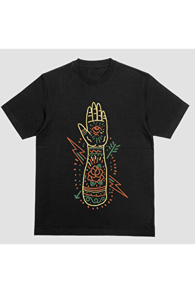 Kartier Unisex Black T-Shirt Tattooed Hand