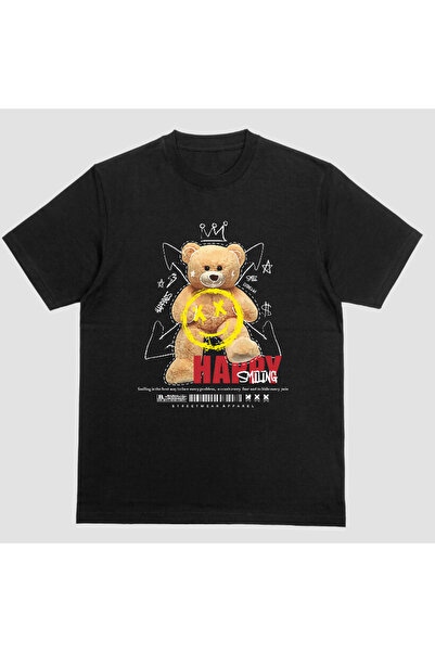 Kartier Unisex Black T-Shirt Happy Smiling