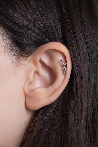 Bayar Gold 14 Ayar Altın Beyaz Taşlı Dal Tragus