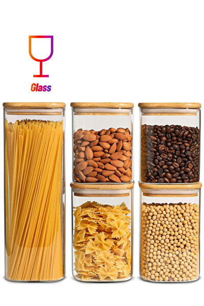 1Chase 5-Piece Square Food Storage Jar With Airtight Bamboo Lid
