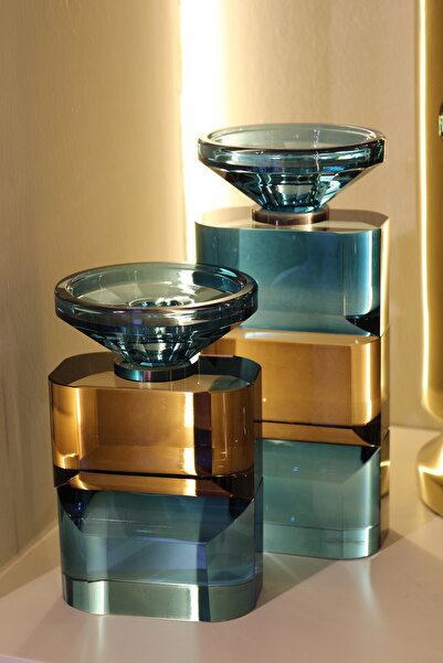 tuan design 2 Lİ KRİSTAL ŞAMDAN KAHVERENGİ MAVİ