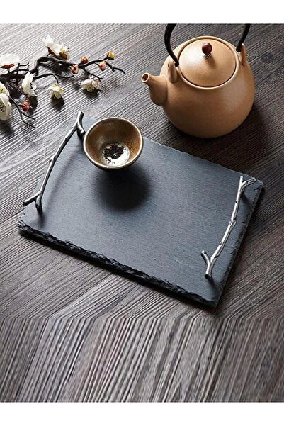 1Chase Natural Stone Slate Serving Tray With Arborization Handle