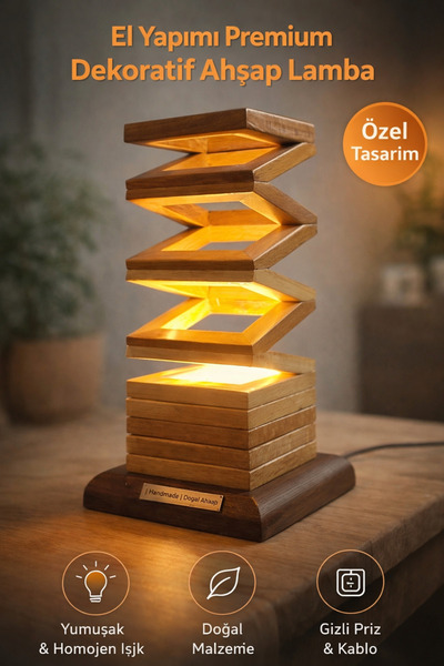 TASARIMAHŞAP Doğal ahşap masa lambası