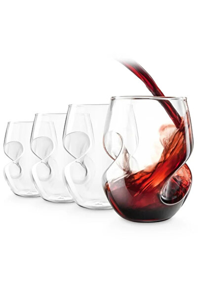 1Chase طقم من 4 كؤوس نبيذ بدون ساق مصنوعة يدويًا للتهوية، سعة 470 مل