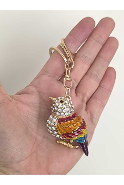 mixify سلسلة مفاتيح وحلية للحقيبة على شكل طائر من الحجر الأبيض والبرتقالي - ز...