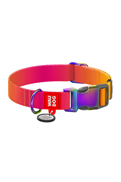 WAUDOG Gradient Dog Collar, Size M, Adjustable 28-40cm, QR Code, Orange