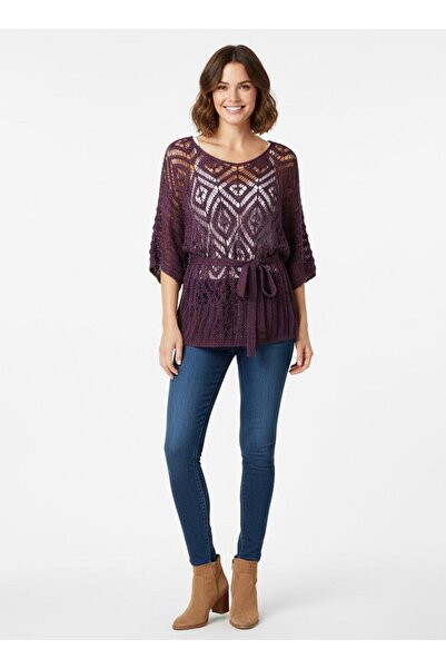 Cockatoo Openwork Waist-Tie Women's Knitwear Blouse & Batwing Sleeves Relaxed...