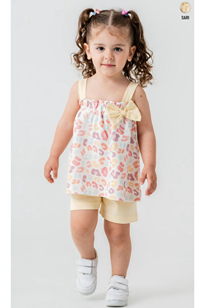 Smile Baby Baby Girl Strappy Bow Detailed Patterned Blouse Shorts Set