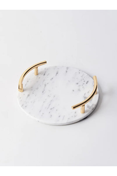 1Chase Round White Marble Tray With Gold Handle
