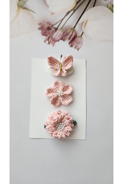 Baby El örgüsü az saçlı bebek tokası Handmade 3'lü set