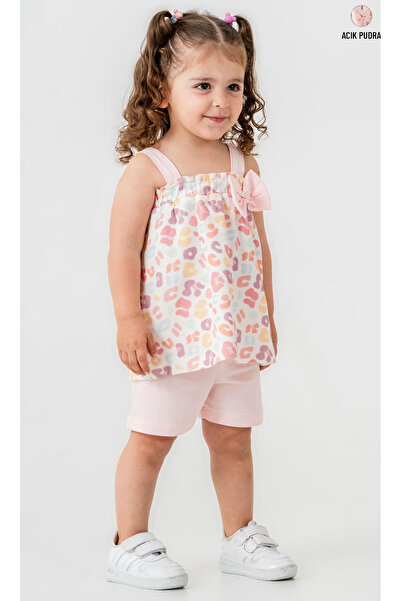 Smile Baby Baby Girl Strappy Bow Detailed Patterned Blouse Shorts Set