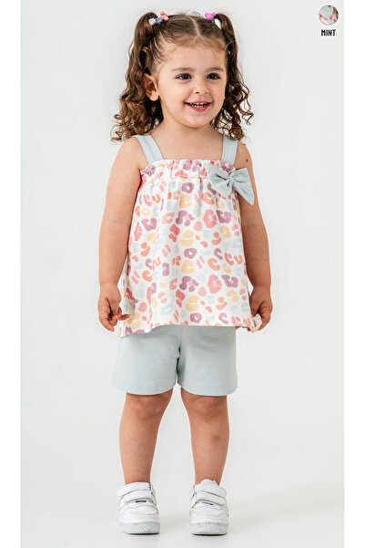 Smile Baby Baby Girl Strappy Bow Detailed Patterned Blouse Shorts Set