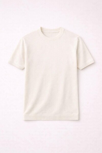 Valiberta Kwon Crew Neck Basic Short Sleeve Slim Knitwear Men's T-Shirt - Beige