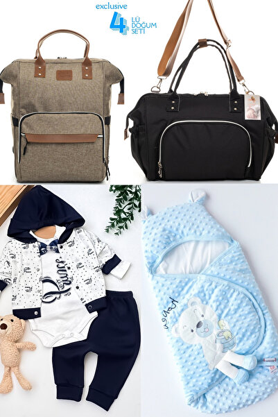 Beyaz Bebek مجموعة ولادة الطفل المكونة من 4 قطع (حقيبة كتف وحقيبة ظهر للعناية...