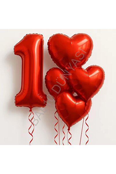 BEST PARTİ Kırmızı Rakam Kalp Folyo Balon Seti Yaş-1