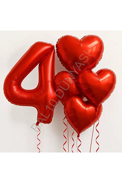 BEST PARTİ Kırmızı Rakam Kalp Folyo Balon Seti Yaş-4