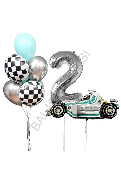 BEST PARTİ مجموعة سيارة سباق فضية اللون لحفلات أعياد الميلاد - العمر 2