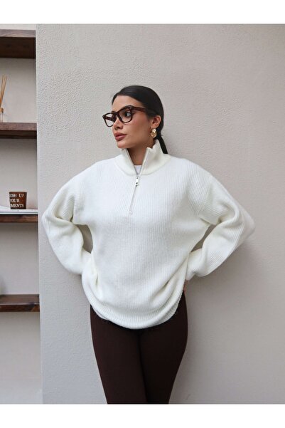 ESRAHELVACI High Collar Zipper Detail Knitwear Sweater