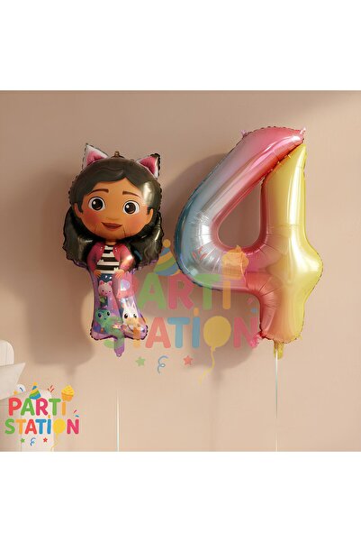 Parti Station Gabby Dollhouse Konsept 4 Yaş Doğum Günü Balon Seti